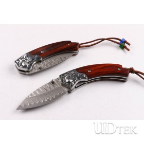 Treasures Damascus folding knife with natural Cocobolo handle UD404413